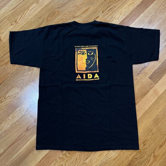 Vintage 1999 Elton John Tim Rice Aida Musical Broadway T-Shirt Black Large - Picture 1 of 3
